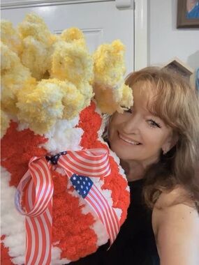 Hand Crafted Red White & Yellow Pom-Pom Decorative Throw Accent